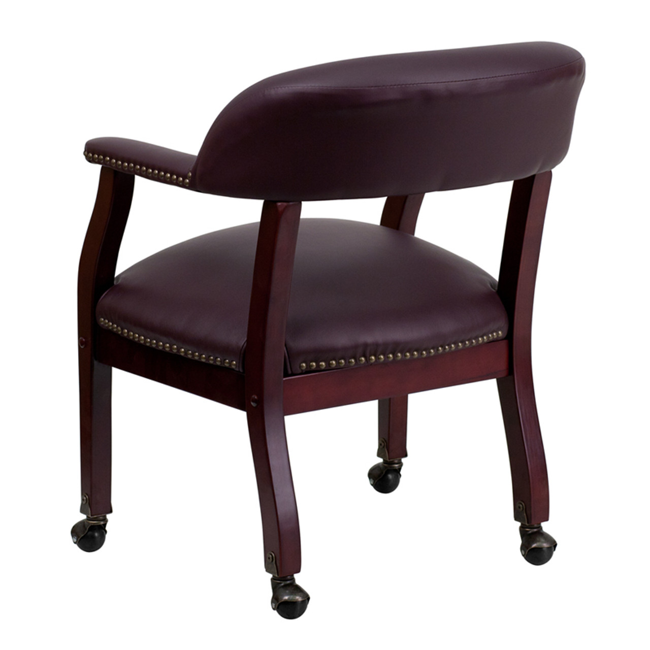 Burgundy Leather Conference Chair with Casters , #FF-0457-14