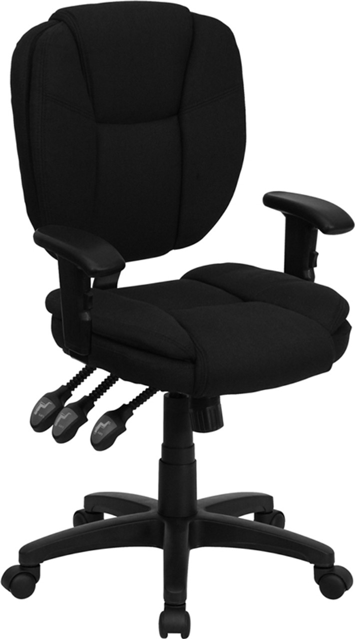 Mid-Back Black Fabric Multi-Functional Ergonomic Task Chair with Arms , #FF-0335-14