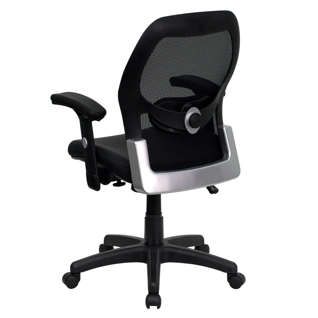 Mid-Back Super Mesh Office Chair with Black Italian Leather Seat , #FF-0025-14