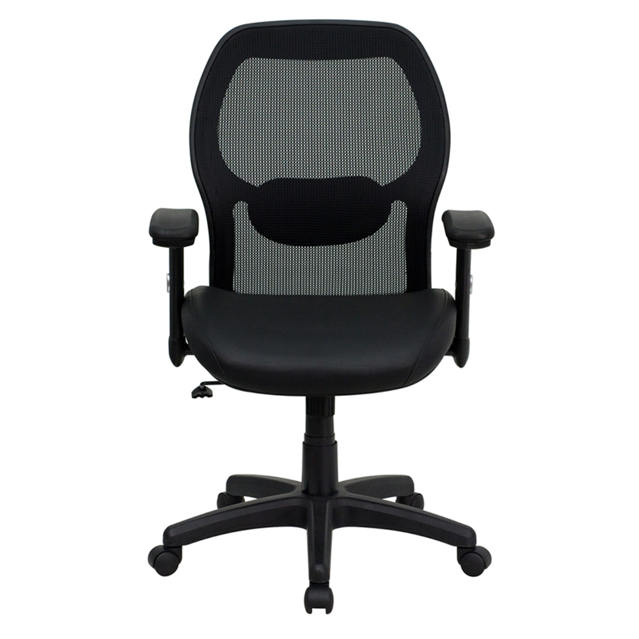 Mid-Back Super Mesh Office Chair with Black Italian Leather Seat , #FF-0025-14