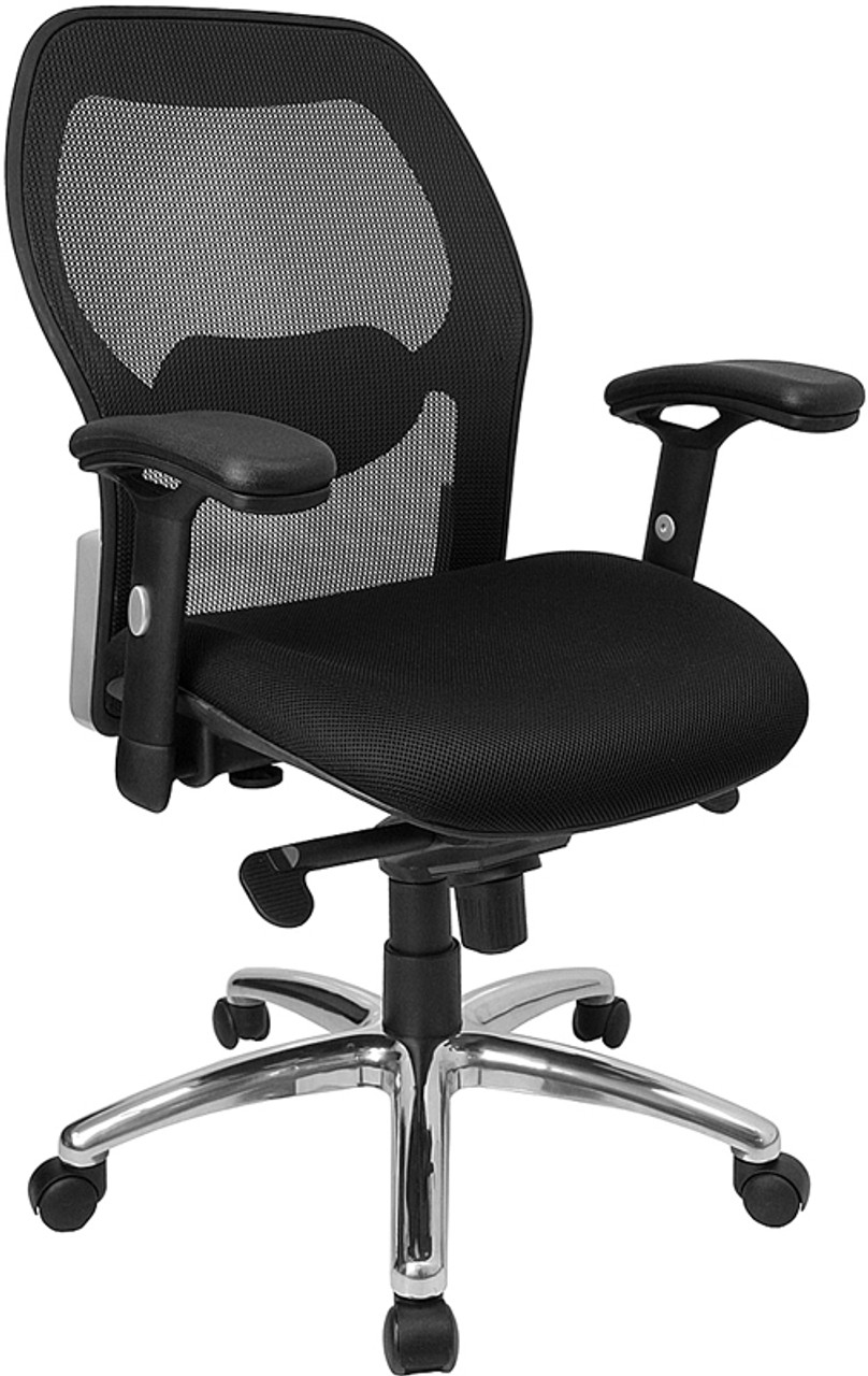 Mid-Back Super Mesh Office Chair with Black Fabric Seat and Knee Tilt Control , #FF-0027-14