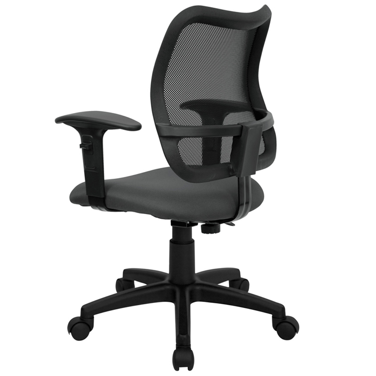 Mid-Back Mesh Task Chair with Gray Fabric Seat and Arms , #FF-0093-14