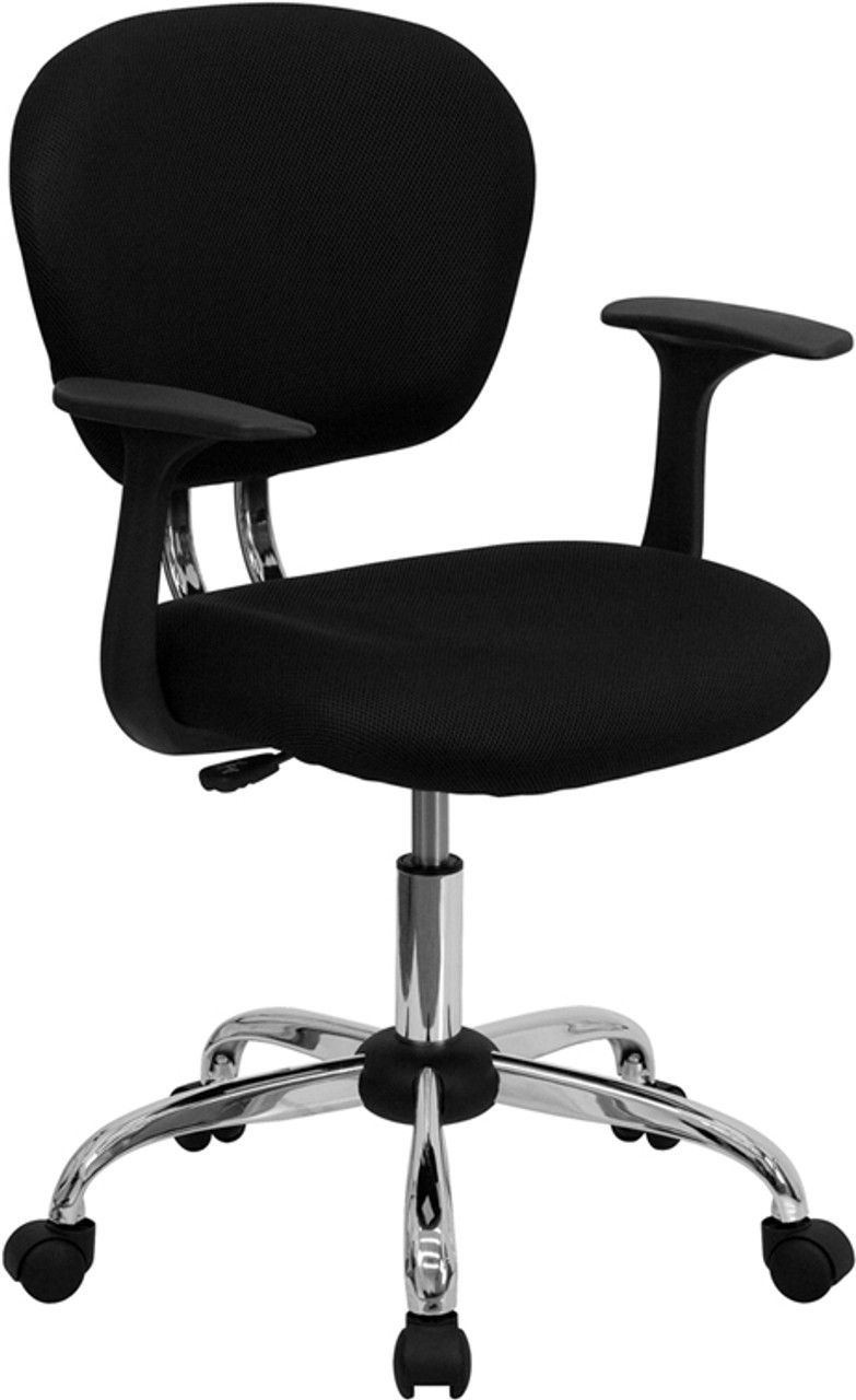 Mid-Back Black Mesh Task Chair with Arms and Chrome Base , #FF-0096-14