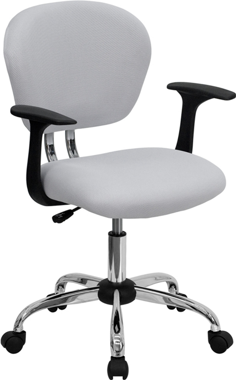 Mid-Back White Mesh Task Chair with Arms and Chrome Base , #FF-0136-14