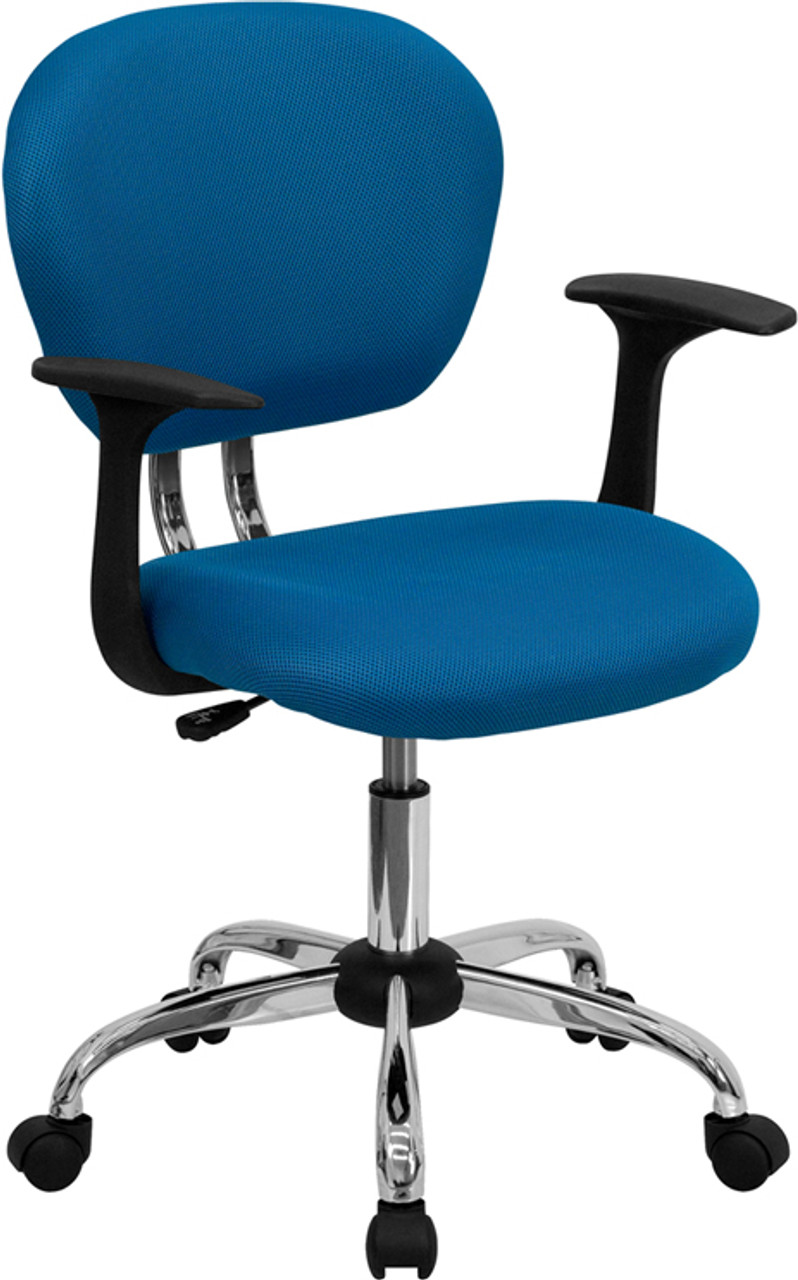 Mid-Back Turquoise Mesh Task Chair with Arms and Chrome Base , #FF-0144-14