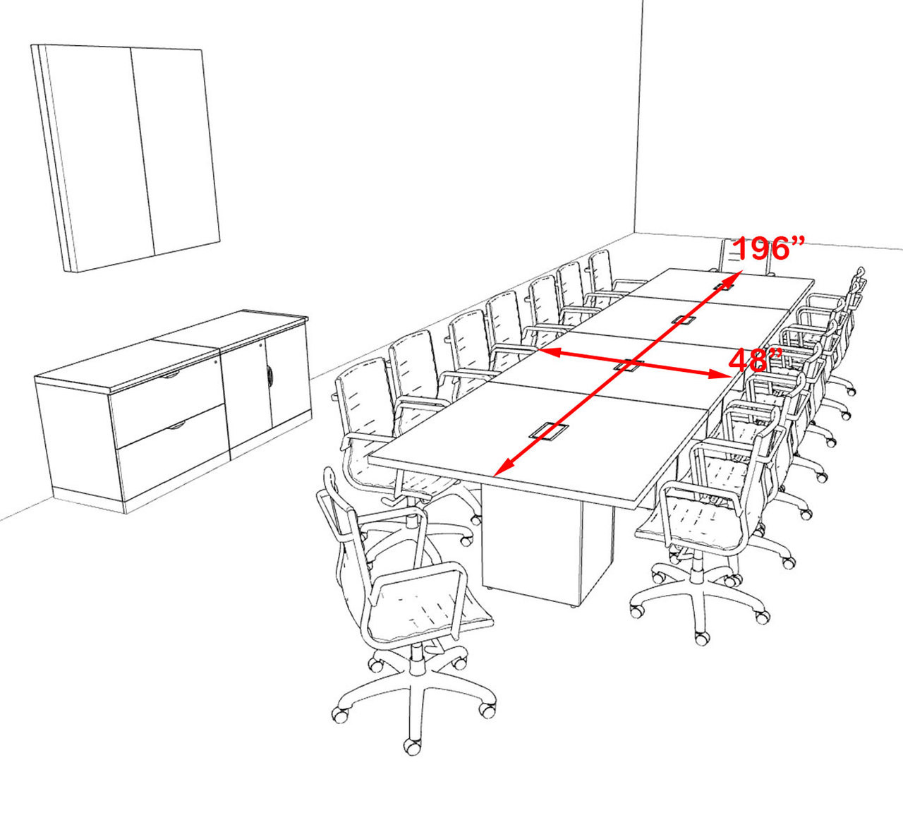 Modern Rectangular Top Cube Leg 16' Feet Conference Table, #OF-CON-CS17