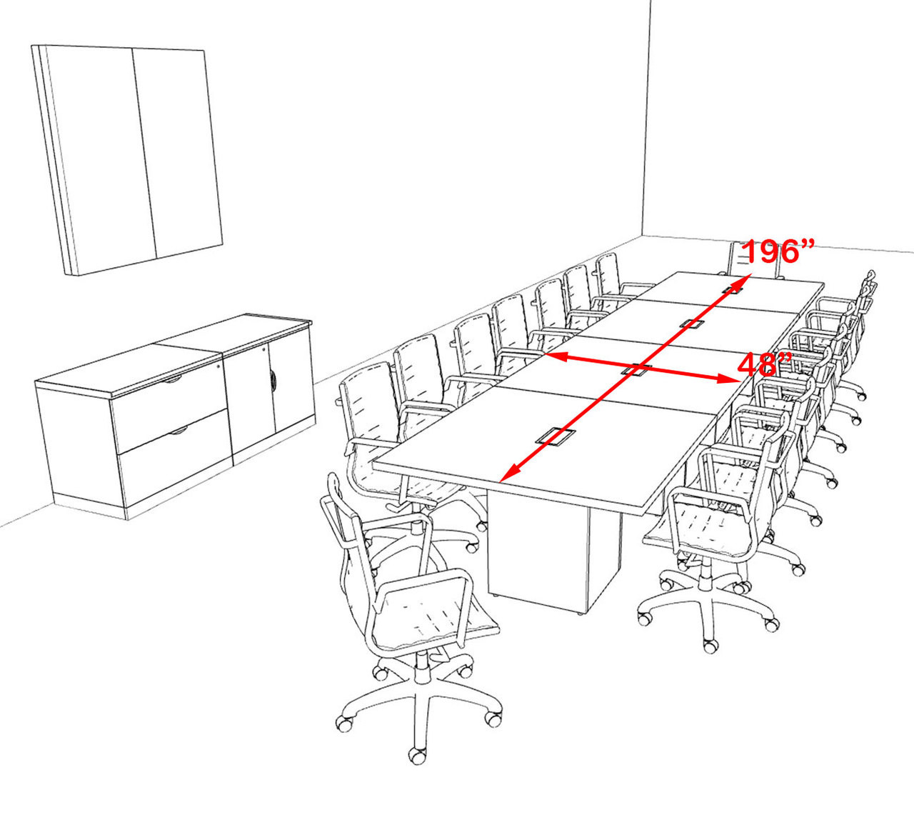 Modern Rectangular Top Cube Leg 16' Feet Conference Table, #OF-CON-CS18