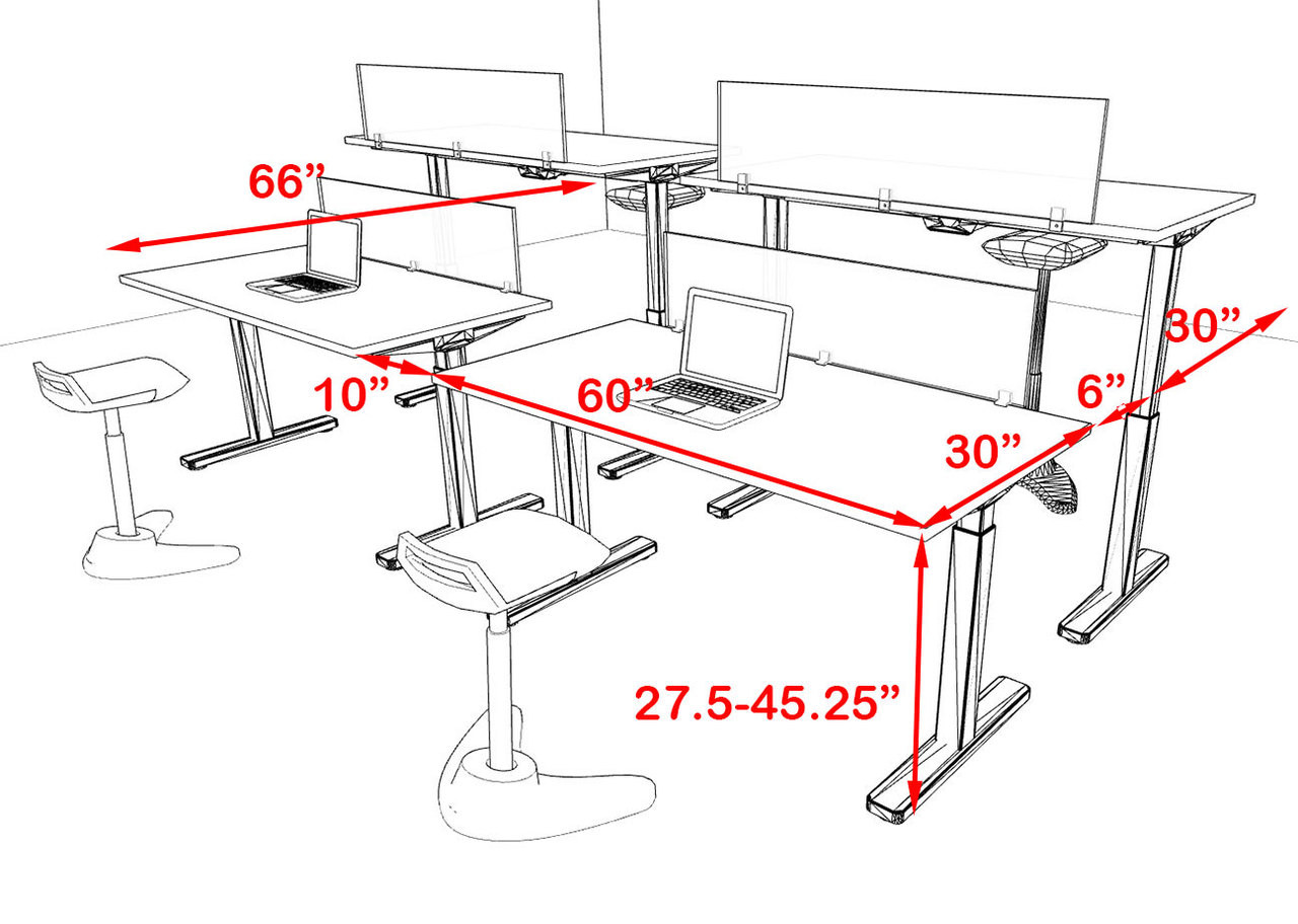 Four Persons Modern Power Height Adjustable Leg Divider Workstation, #OT-SUL-FPH8