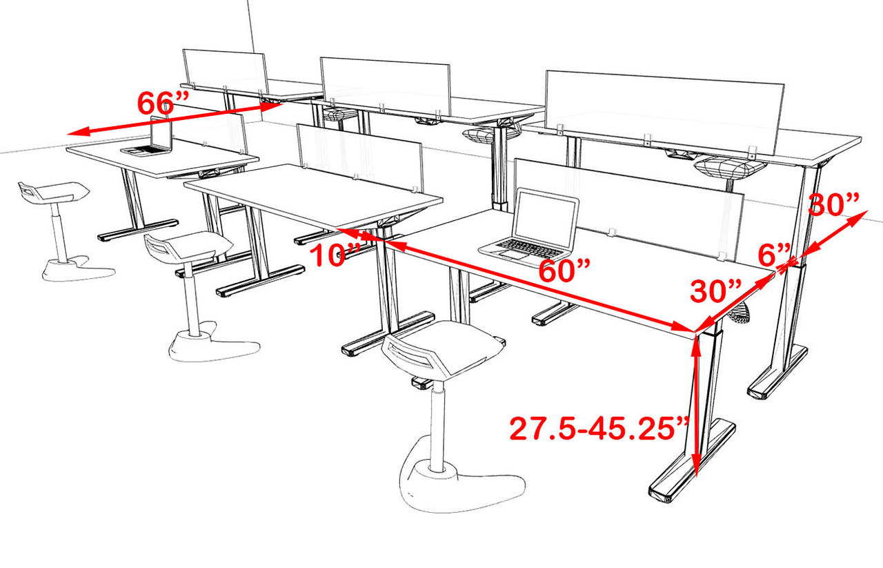 Six Persons Modern Power Height Adjustable Leg Divider Workstation, #OT-SUL-FPH11