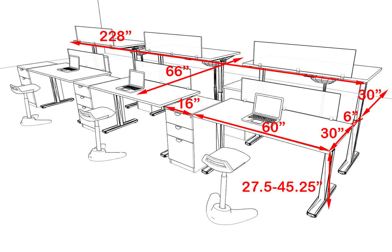 Six Persons Modern Power Height Adjustable Leg Divider Workstation, #OT-SUL-FPH21