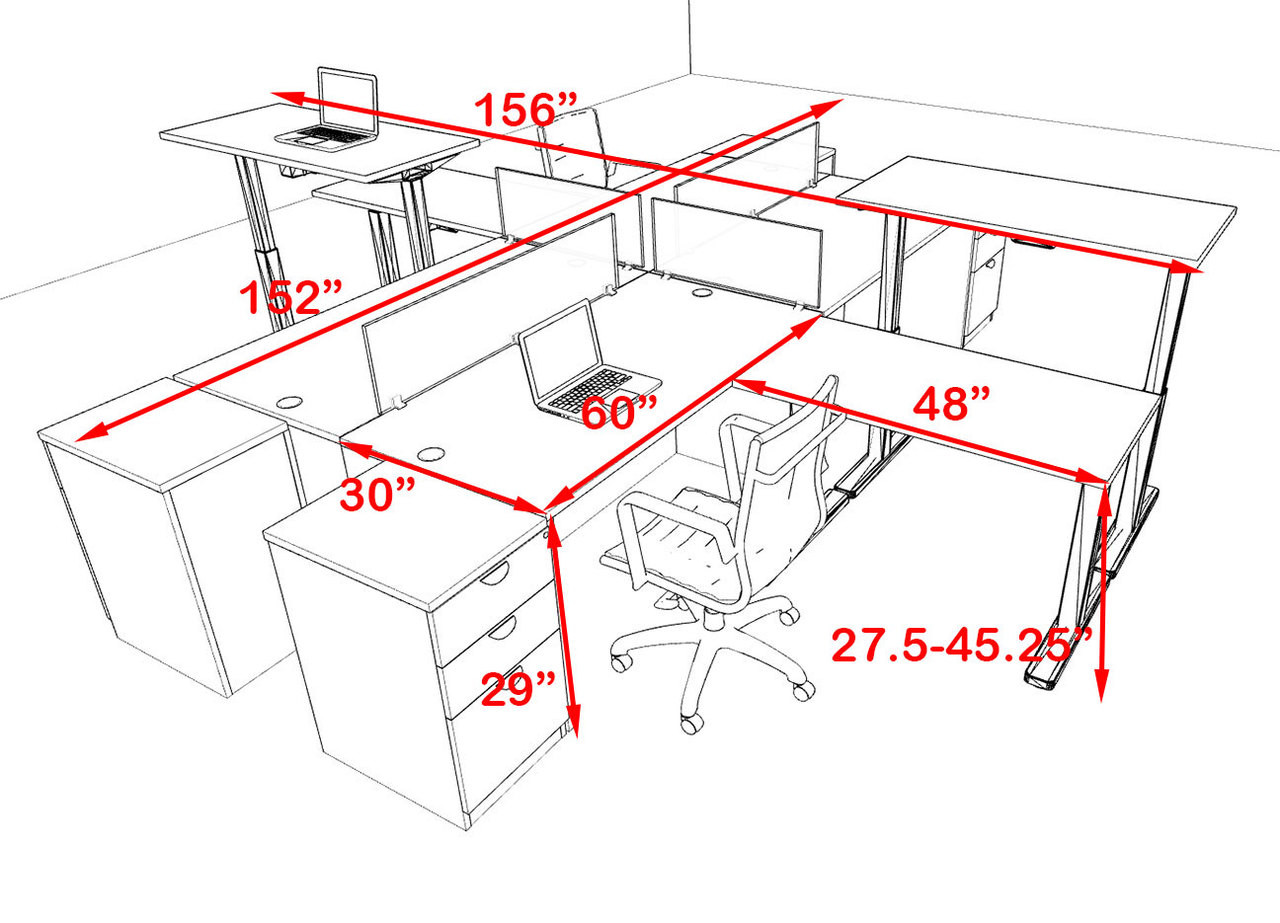 Four Persons Modern Power Height Adjustable Leg Divider Workstation, #OT-SUL-FPH39