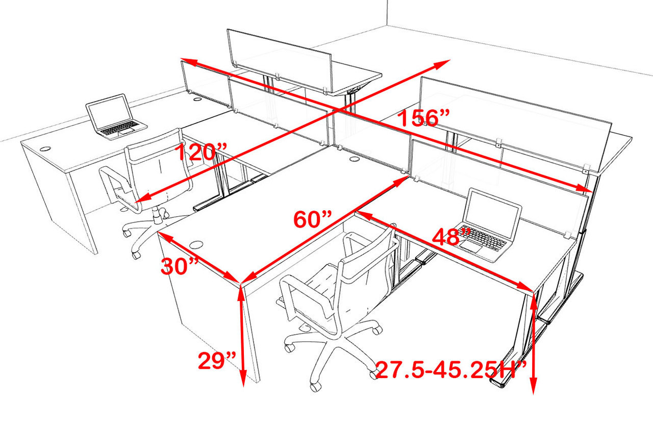 Four Persons Modern Power Height Adjustable Leg Divider Workstation, #OT-SUL-SPH5