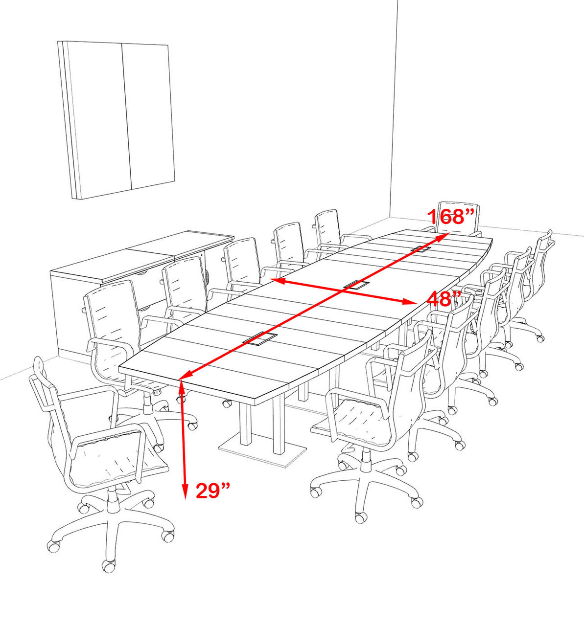 Modern Boat Shaped Steel Leg 14' Feet Conference Table, #OF-CON-CM32