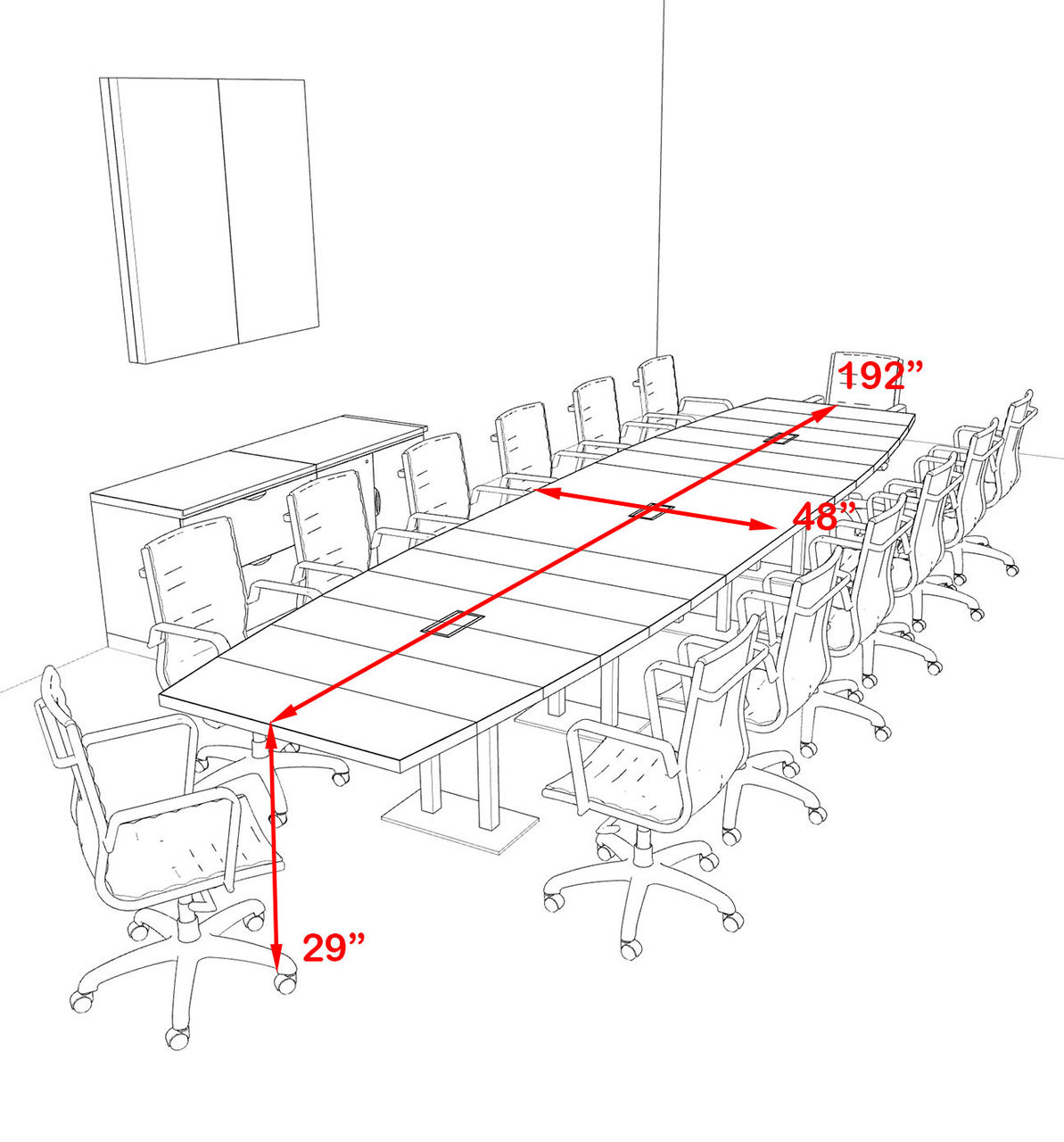 Modern Boat Shaped Steel Leg 16' Feet Conference Table, #OF-CON-CM45