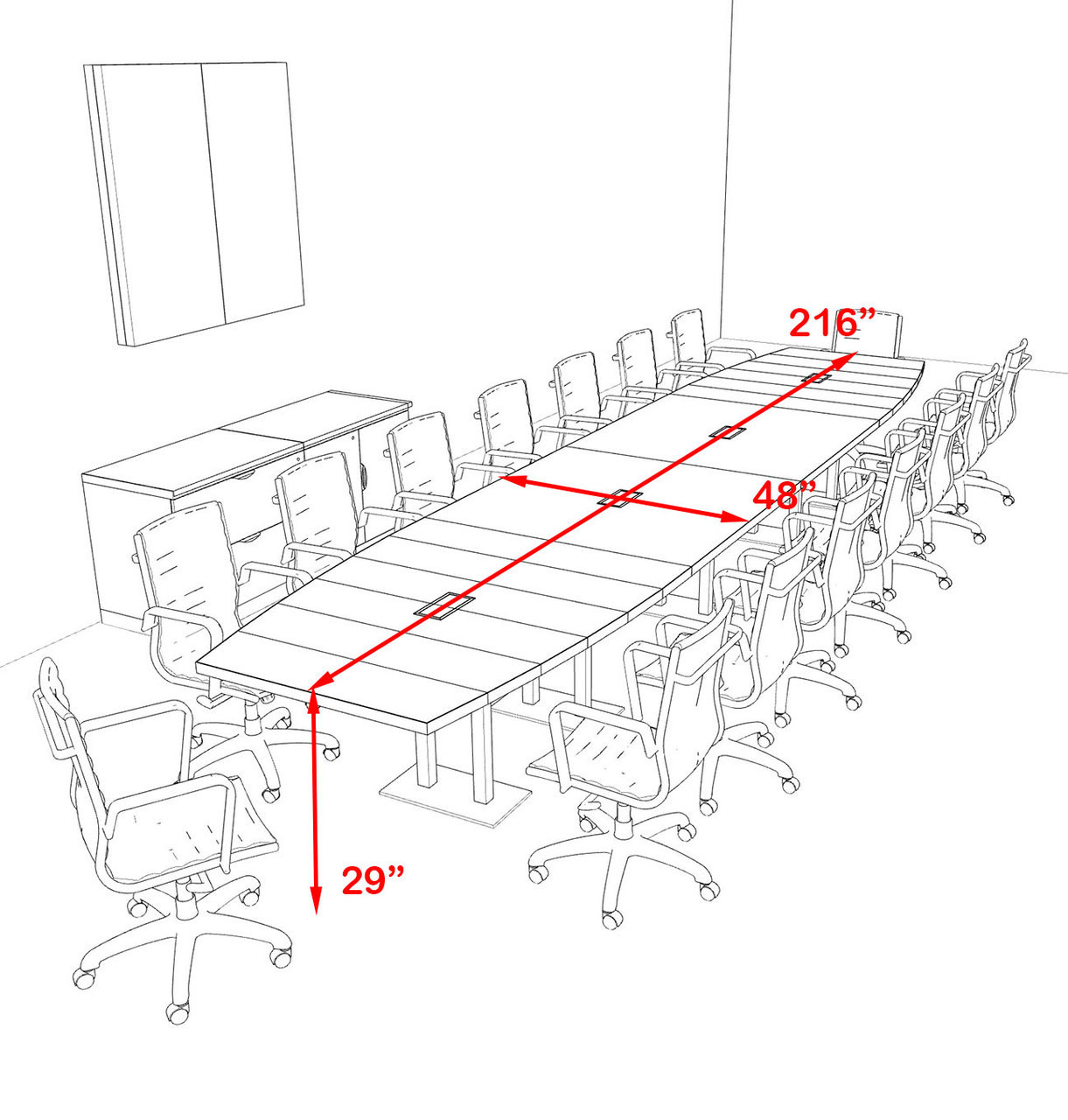 Modern Boat Shaped Steel Leg 18' Feet Conference Table, #OF-CON-CM48