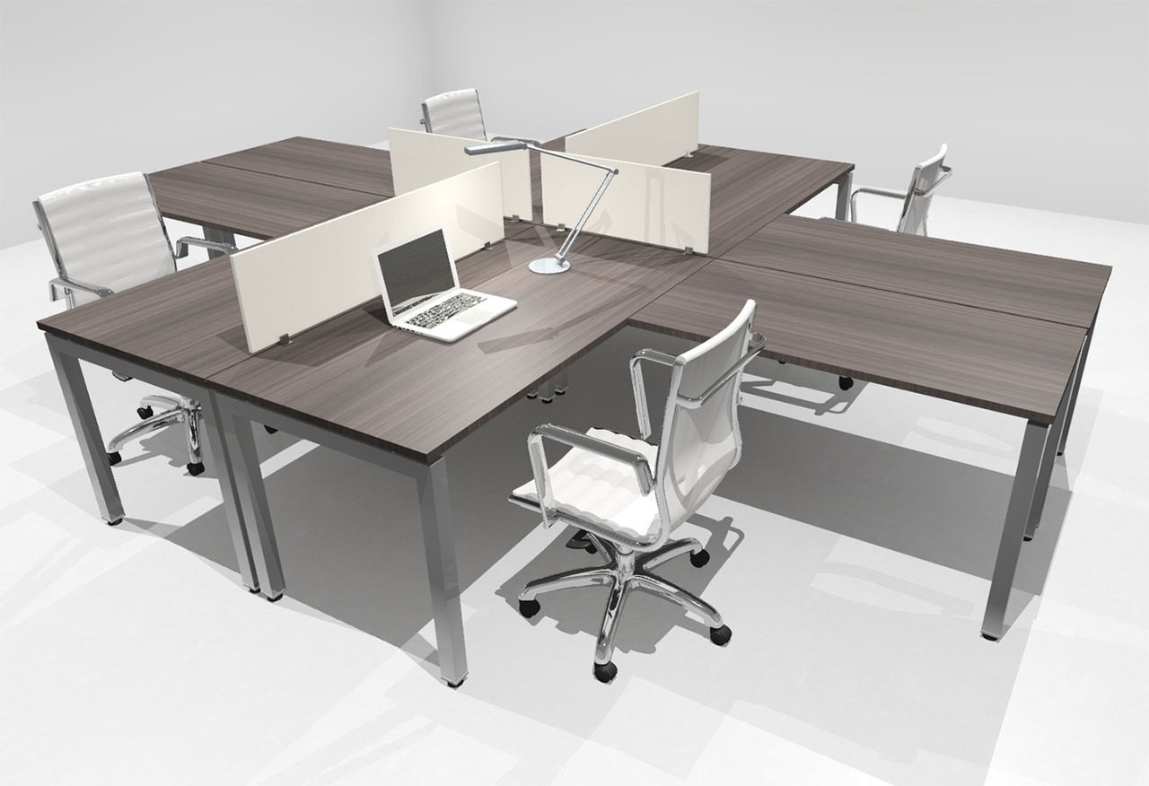 Four Person Modern Divider Office Workstation Desk Set, #OF-CON-FP24