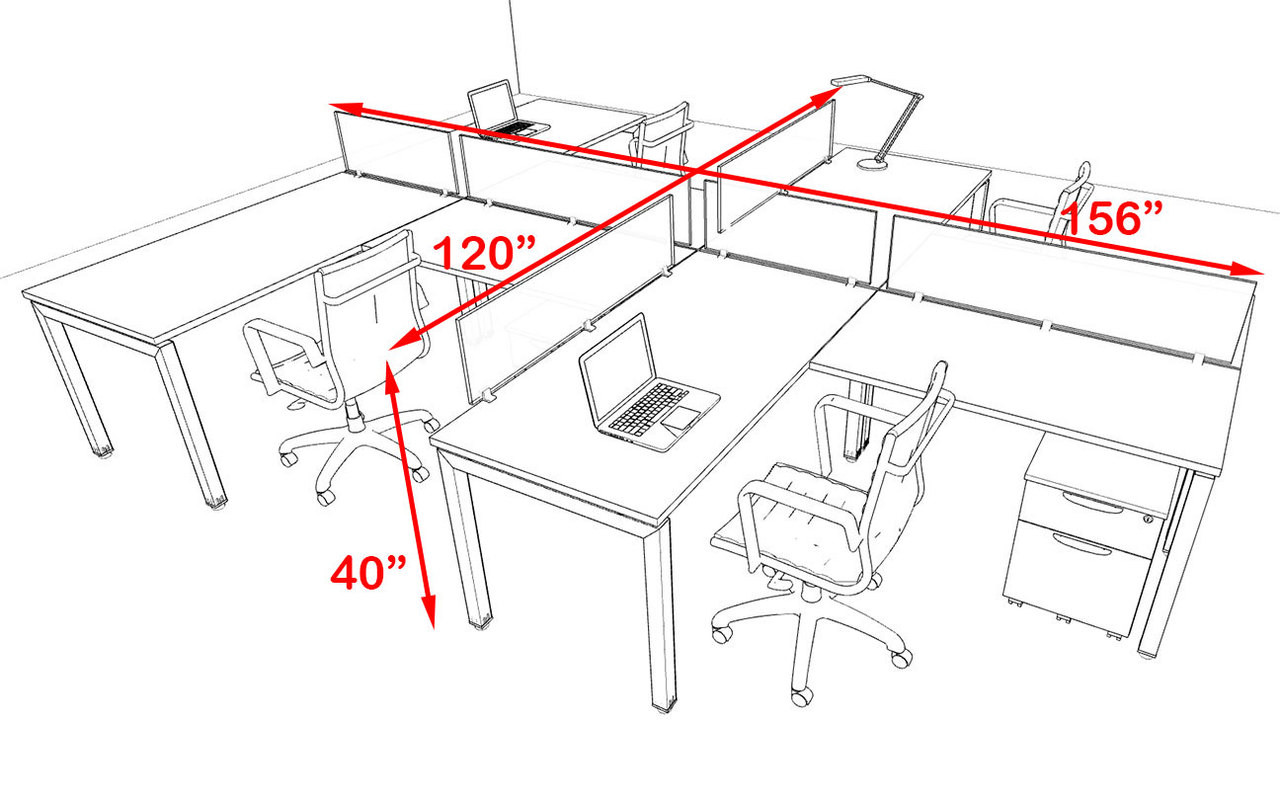 Four Person Modern Divider Office Workstation Desk Set, #OF-CON-SP34