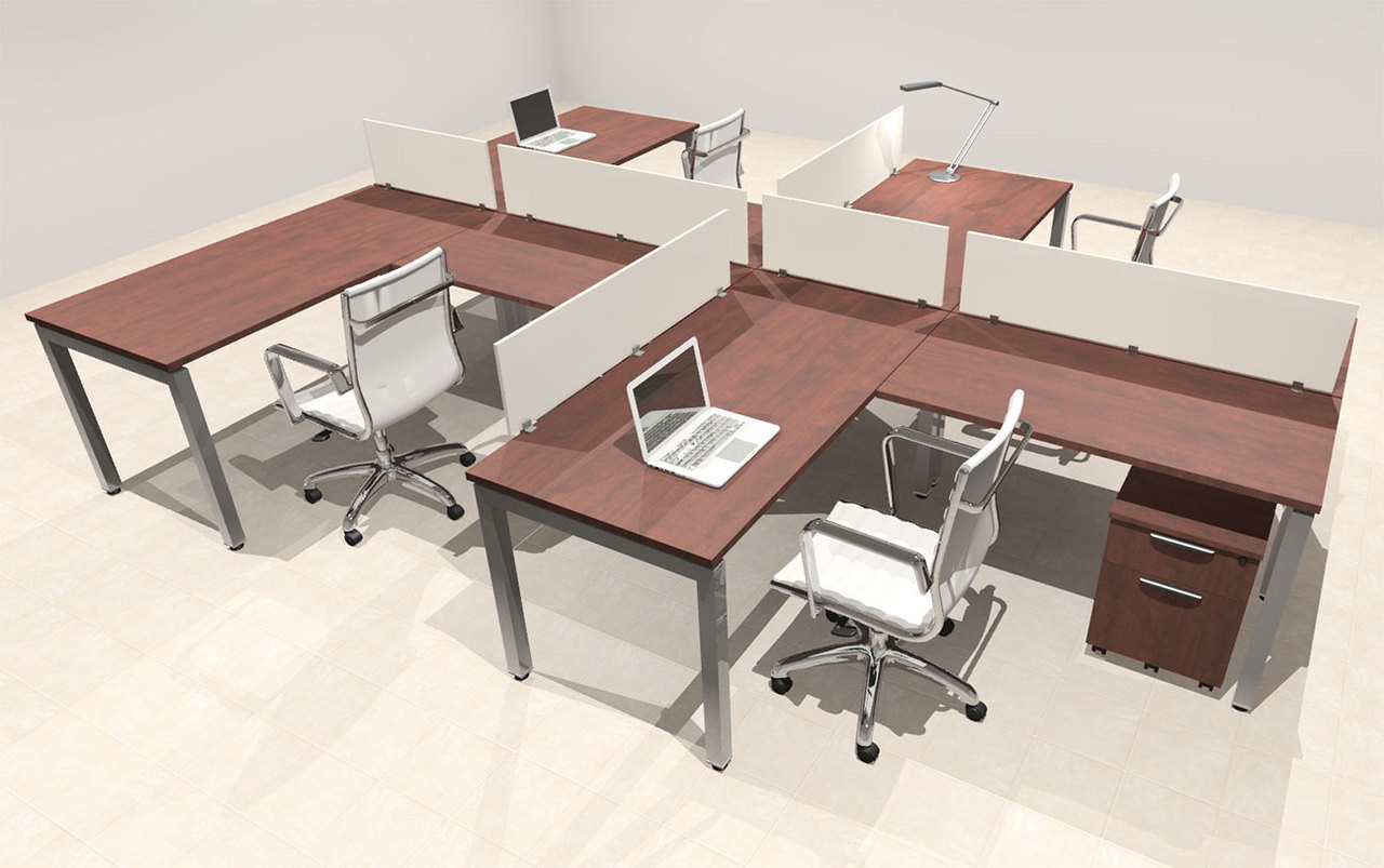 Four Person Modern Divider Office Workstation Desk Set, #OF-CON-SP37