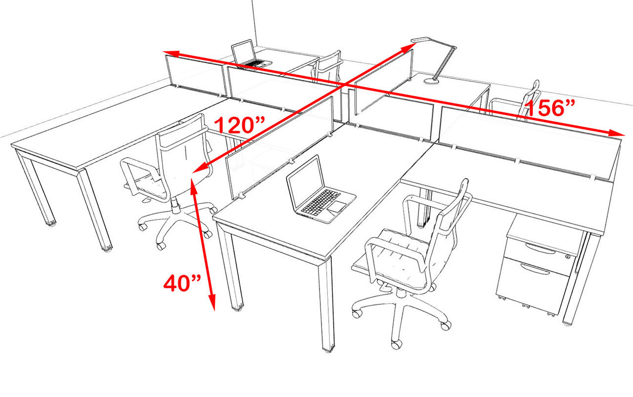 Four Person Modern Divider Office Workstation Desk Set, #OF-CON-SP37