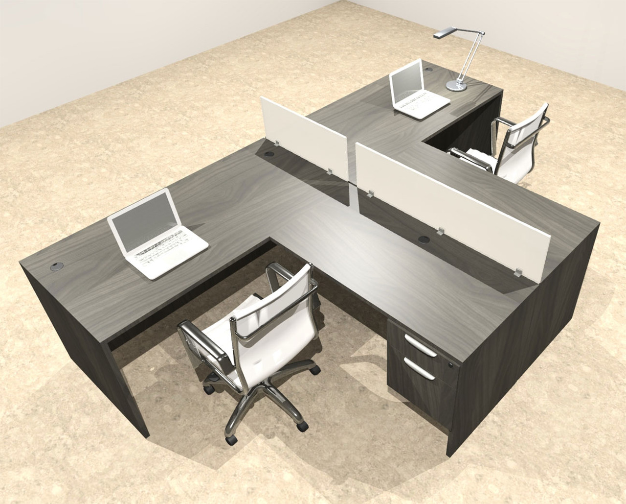 two person desk with divider