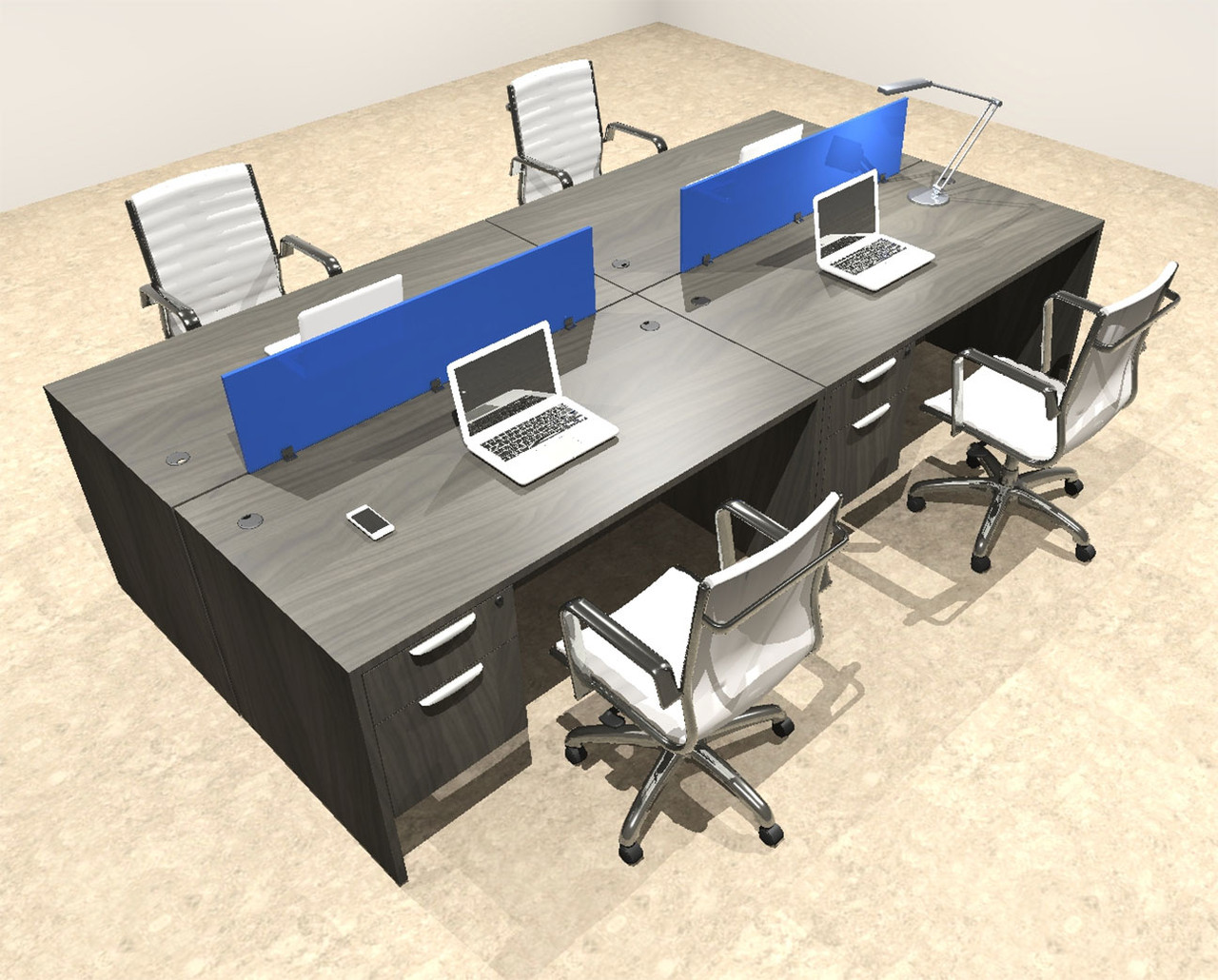 Four Person Modern Divider Office Workstation Desk Set, #OT-SUL-FPB53