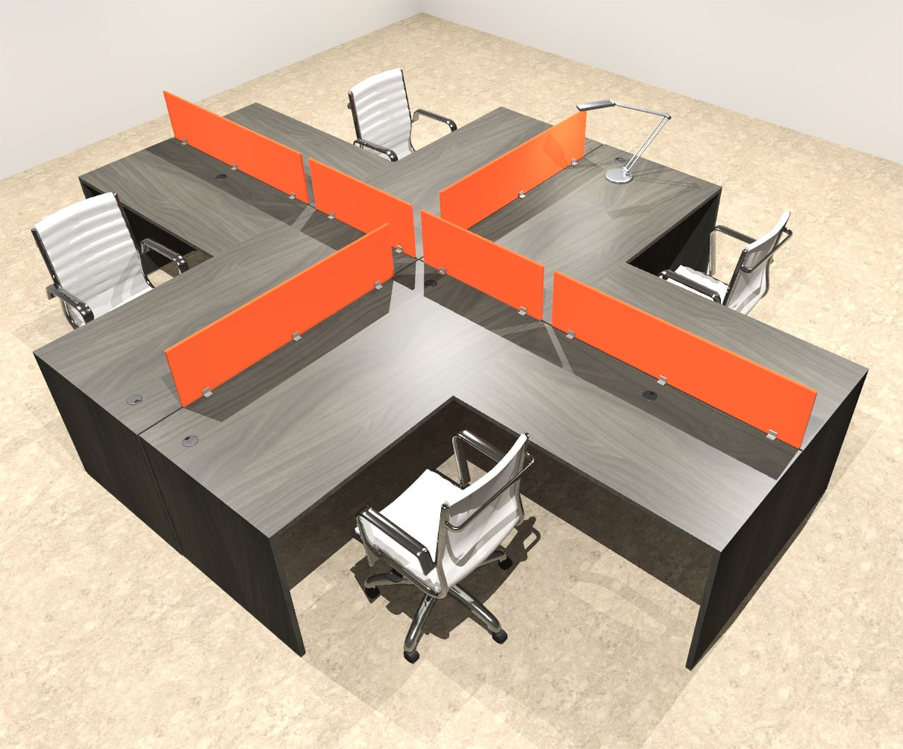 Four Person Modern Divider Office Workstation Desk Set, #OT-SUL-FPO56