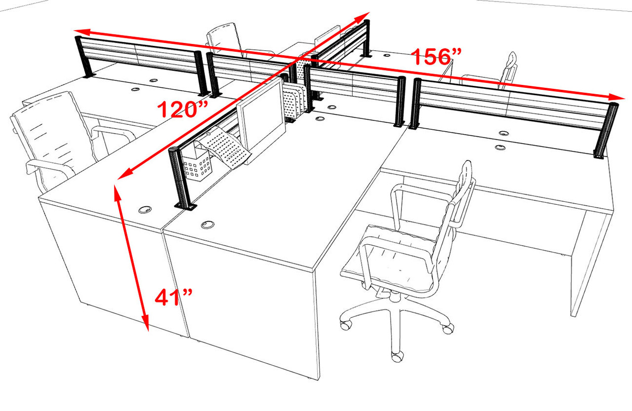 Four Person Modern Divider Office Workstation Desk Set, #OT-SUL-FPW56