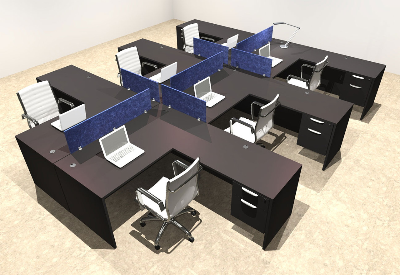 Six Person Modern Accoustic Divider Office Workstation Desk Set, #OT-SUL-FPRB48