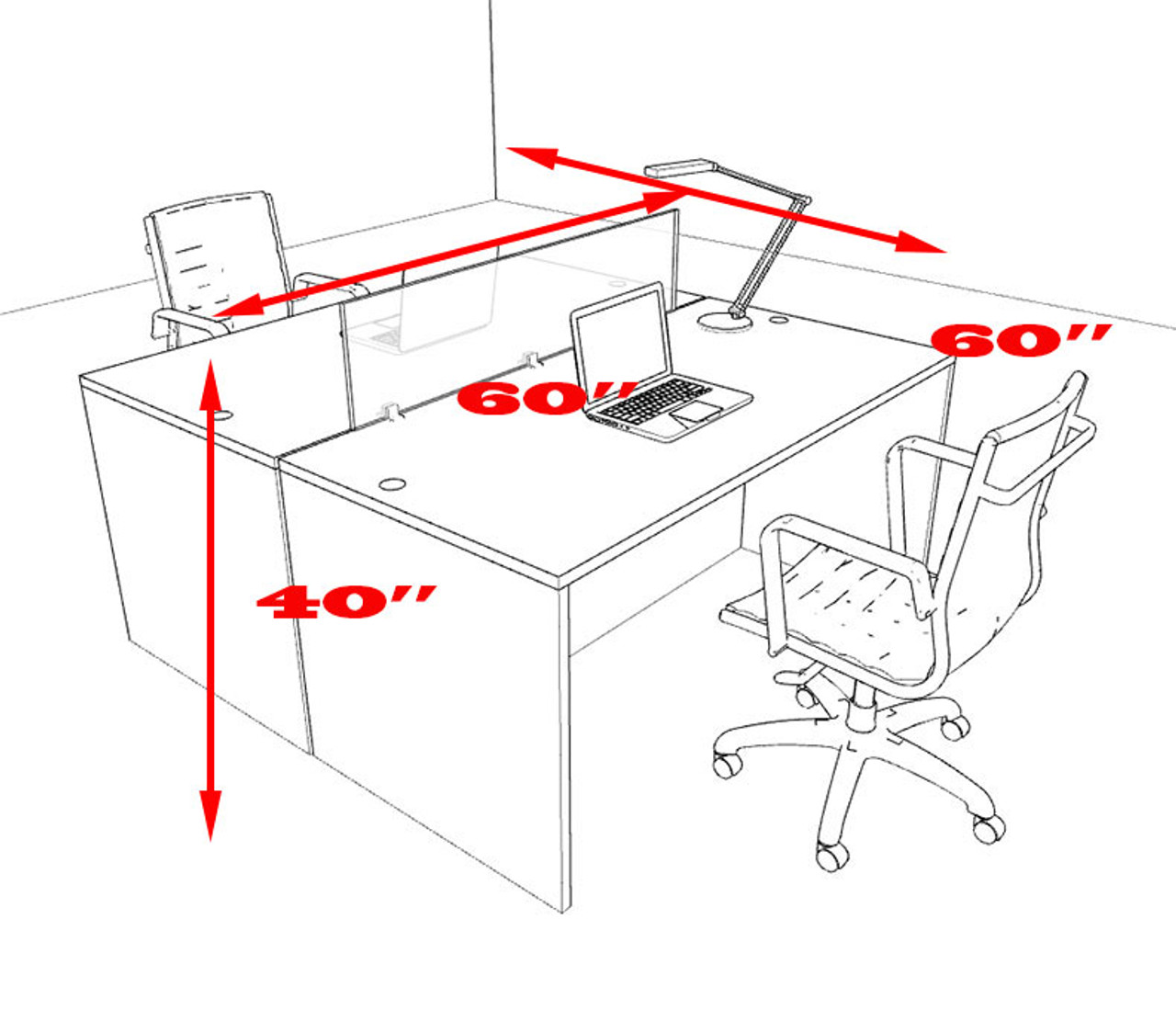 Two Person Modern Accoustic Divider Office Workstation Desk Set, #OT-SUL-FPRG4