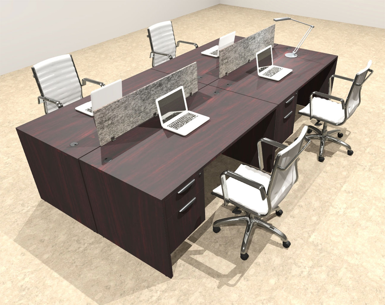 Four Person Modern Accoustic Divider Office Workstation Desk Set, #OT-SUL-FPRG19