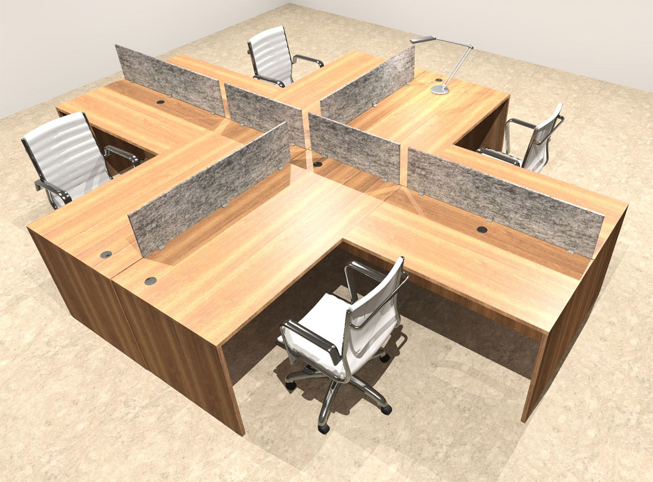 Four Person Modern Accoustic Divider Office Workstation Desk Set, #OT-SUL-FPRG29