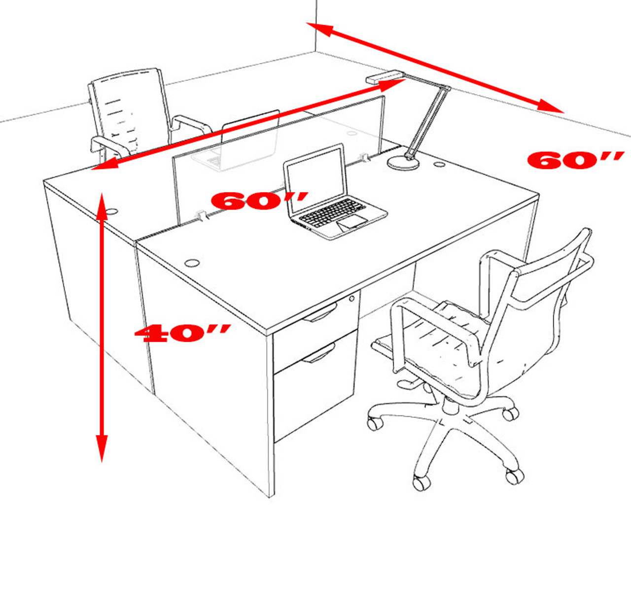 Two Person Modern Accoustic Divider Office Workstation Desk Set, #OT-SUL-FPRB52