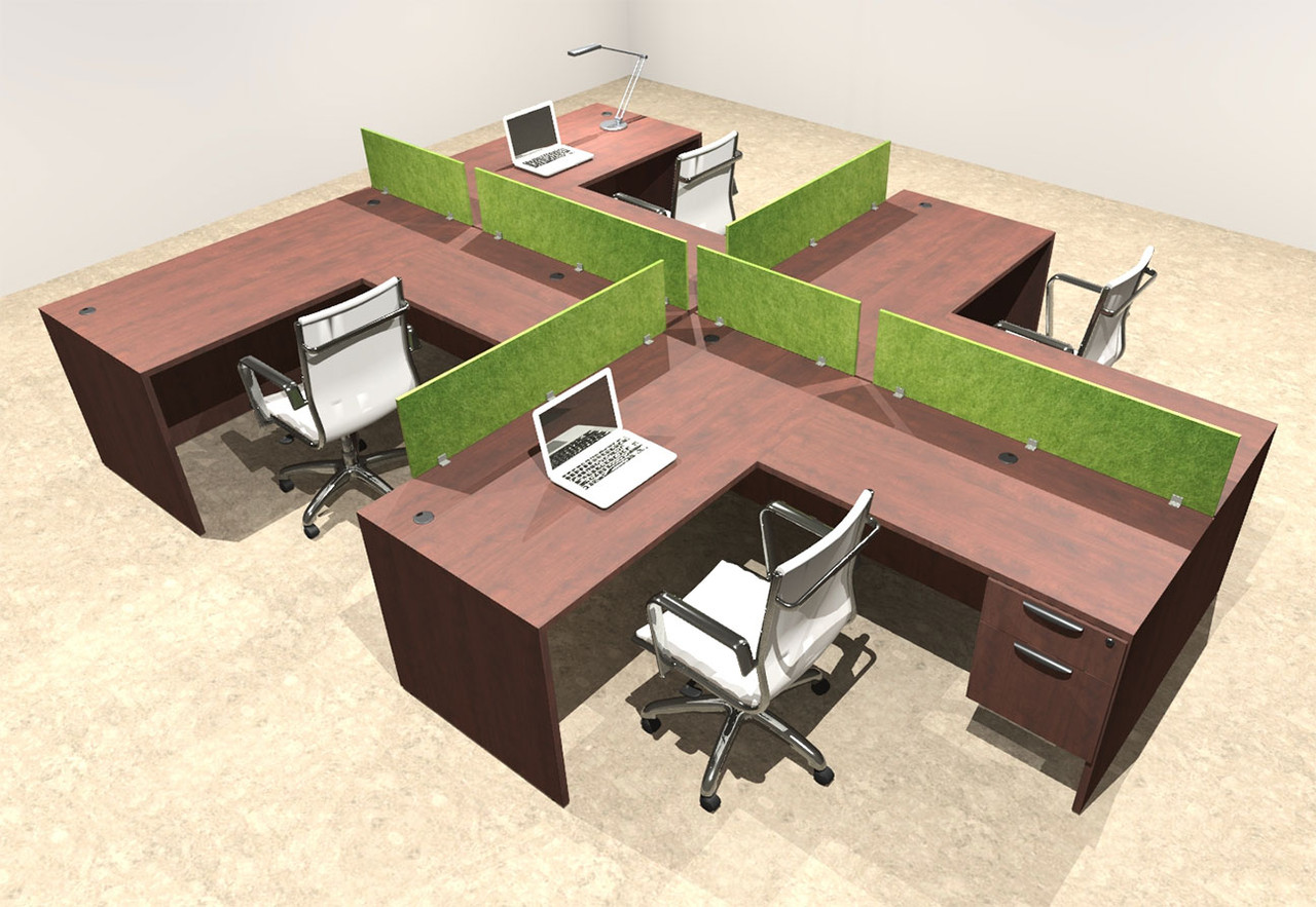 Four Person Modern Accoustic Divider Office Workstation Desk Set, #OT-SUL-SPRA58