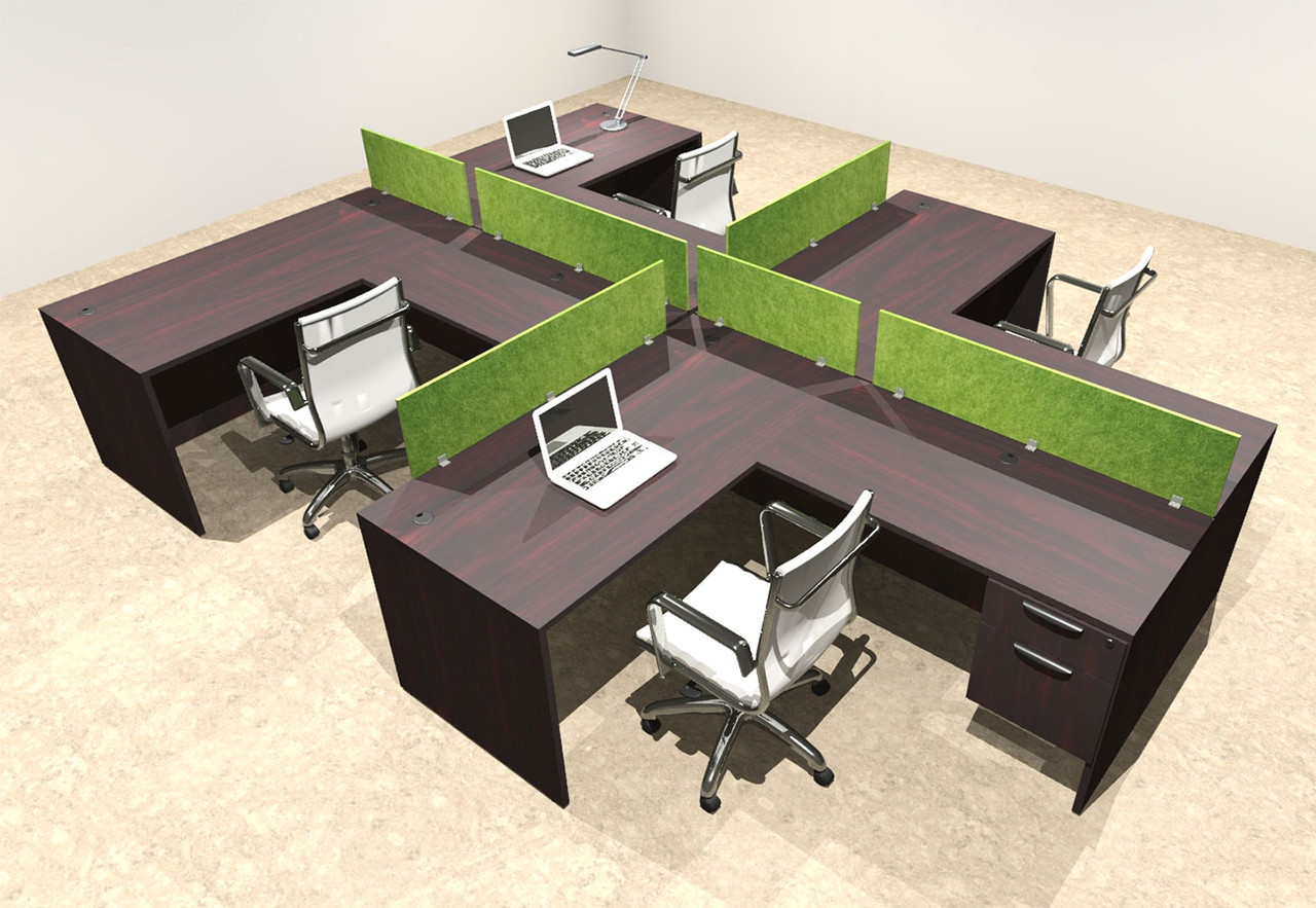 Four Person Modern Accoustic Divider Office Workstation Desk Set, #OT-SUL-SPRA59