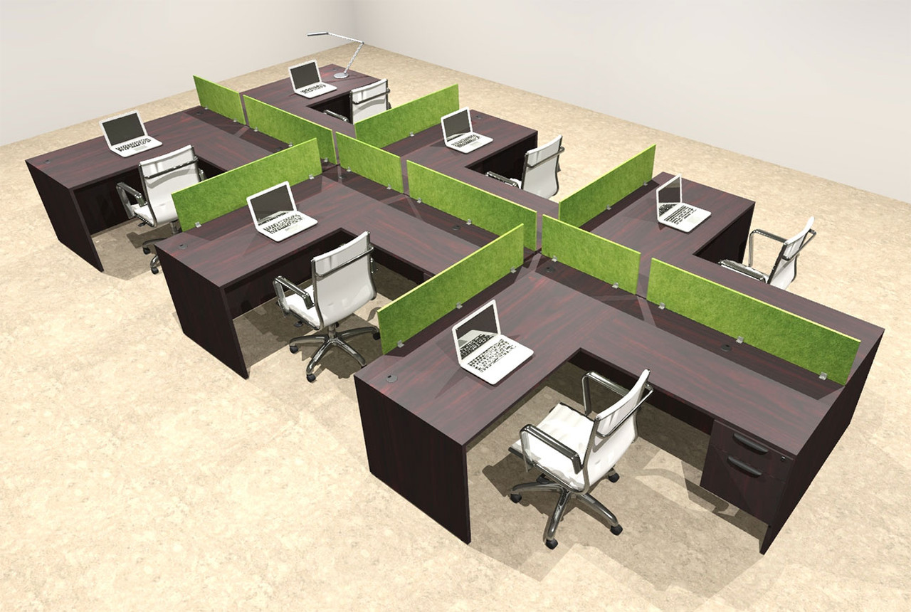 Six Person Modern Accoustic Divider Office Workstation Desk Set, #OT-SUL-SPRA63