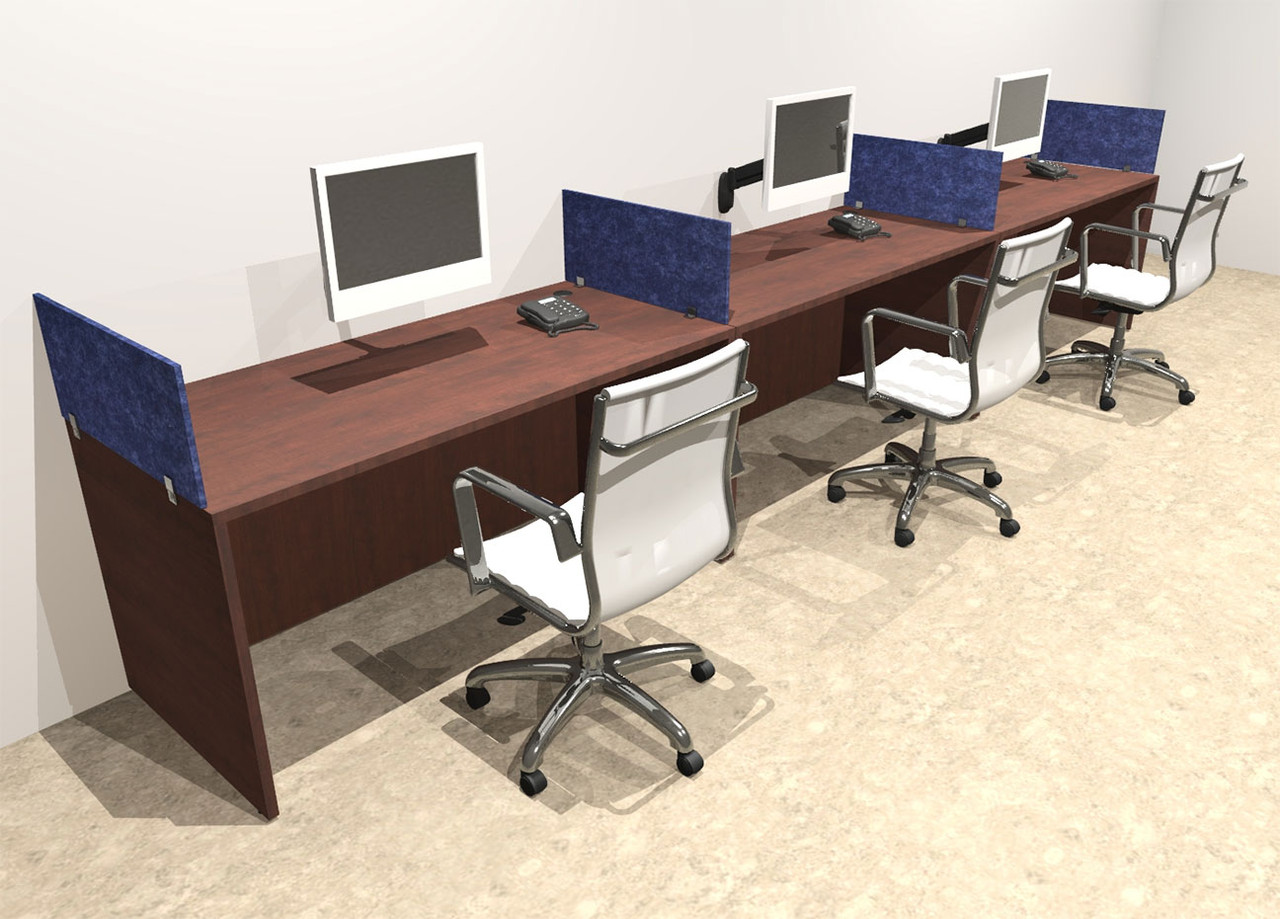 Three Person Modern Accoustic Divider Office Workstation Desk Set, #OT-SUL-SPRB6