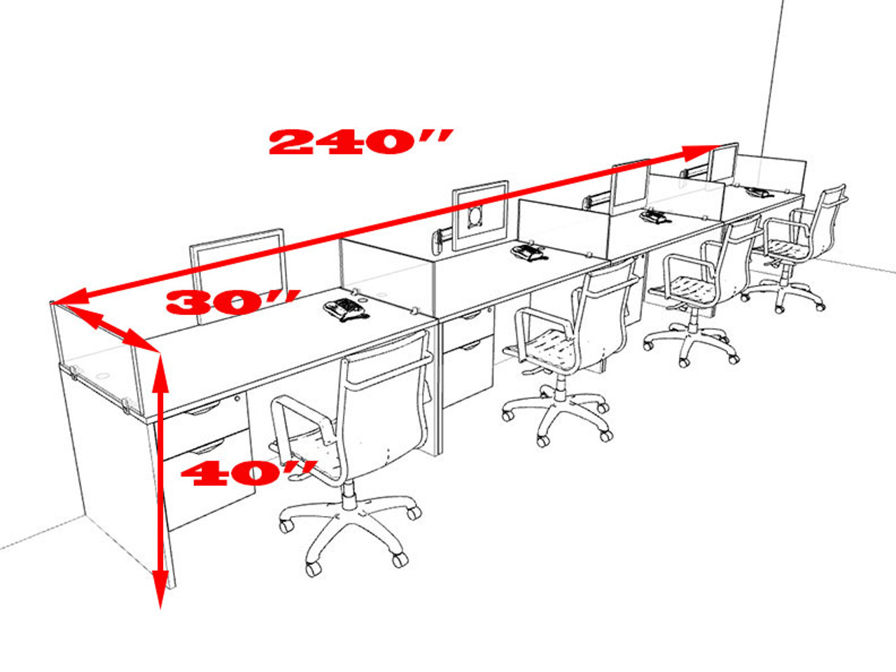 Four Person Modern Accoustic Divider Office Workstation Desk Set, #OT-SUL-SPRB32