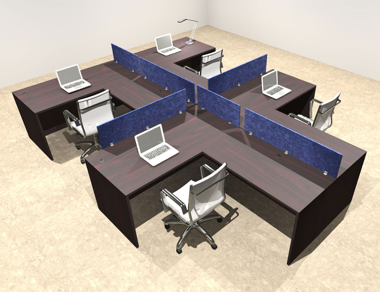 Four Person Modern Accoustic Divider Office Workstation Desk Set, #OT-SUL-SPRB47