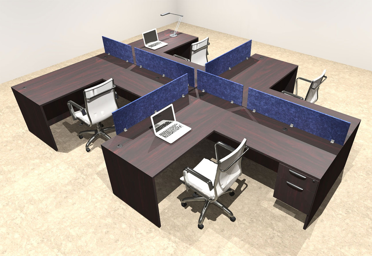 Four Person Modern Accoustic Divider Office Workstation Desk Set, #OT-SUL-SPRB59