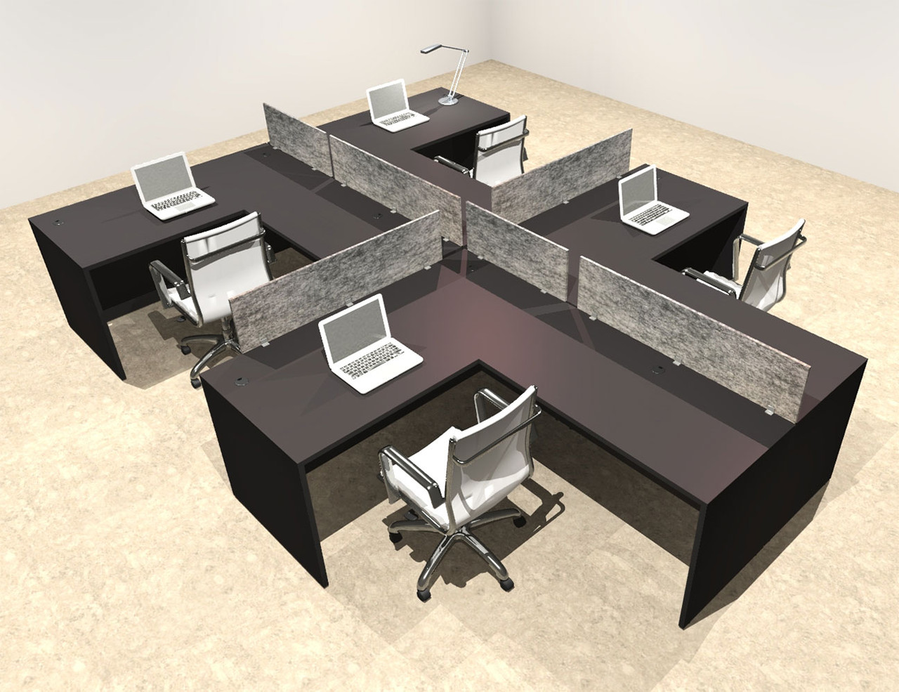 Four Person Modern Accoustic Divider Office Workstation Desk Set, #OT-SUL-SPRG48