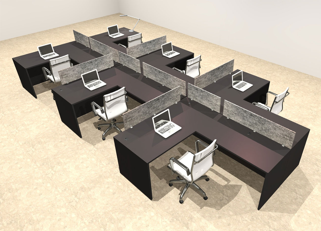 Six Person Modern Accoustic Divider Office Workstation Desk Set, #OT-SUL-SPRG52