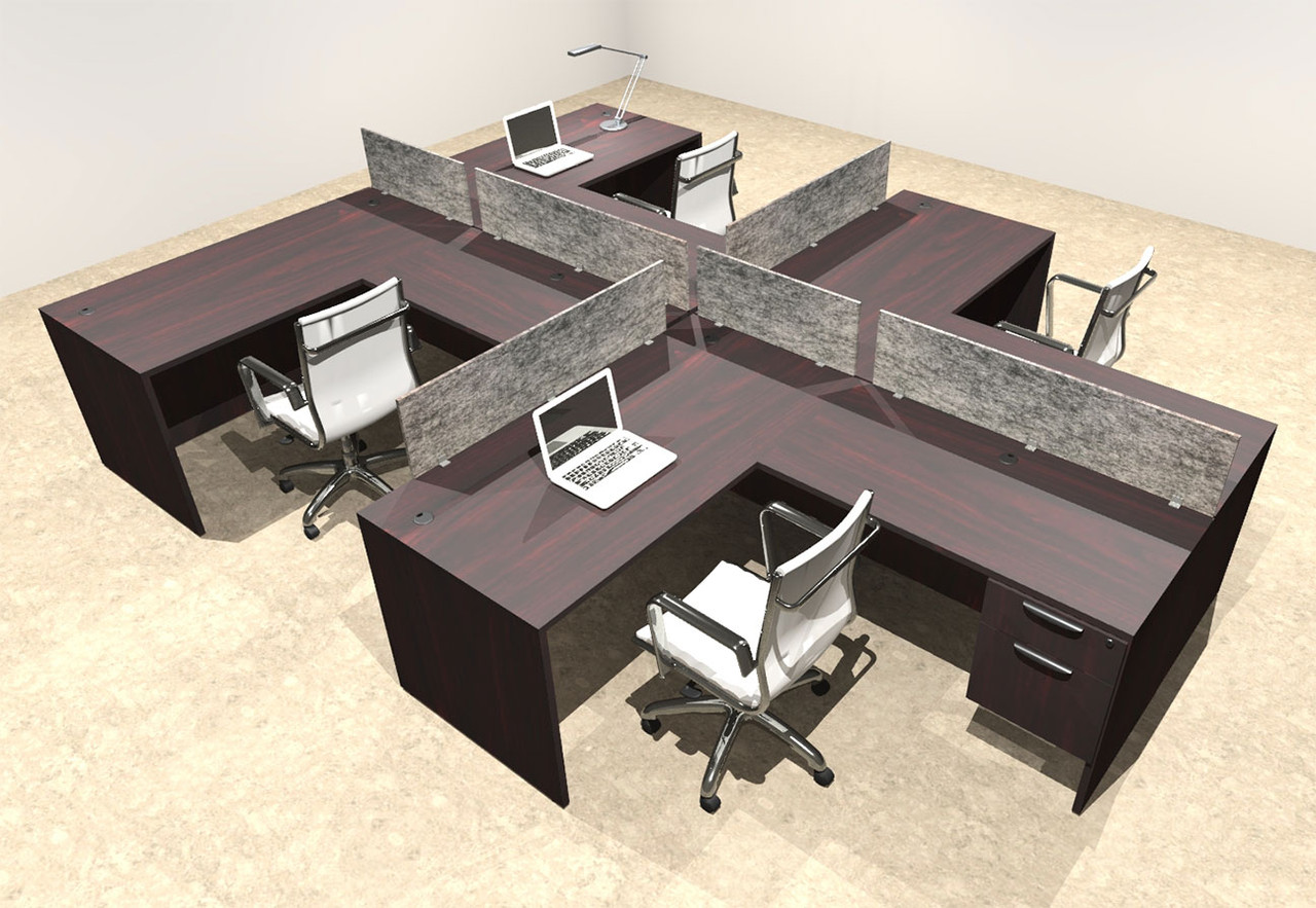 Four Person Modern Accoustic Divider Office Workstation Desk Set, #OT-SUL-SPRG59