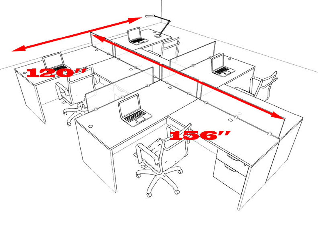 Four Person Modern Accoustic Divider Office Workstation Desk Set, #OT-SUL-SPRG60