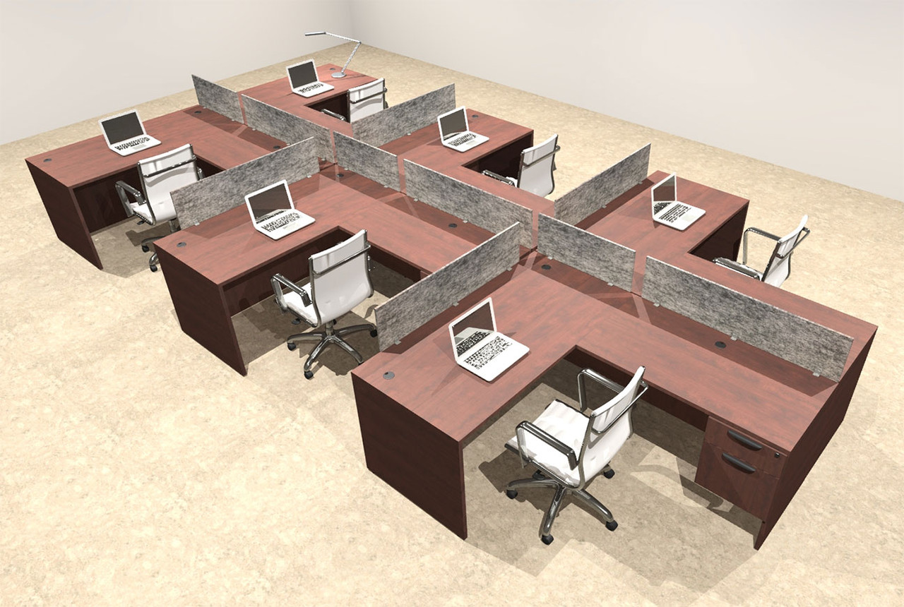 Six Person Modern Accoustic Divider Office Workstation Desk Set, #OT-SUL-SPRG62