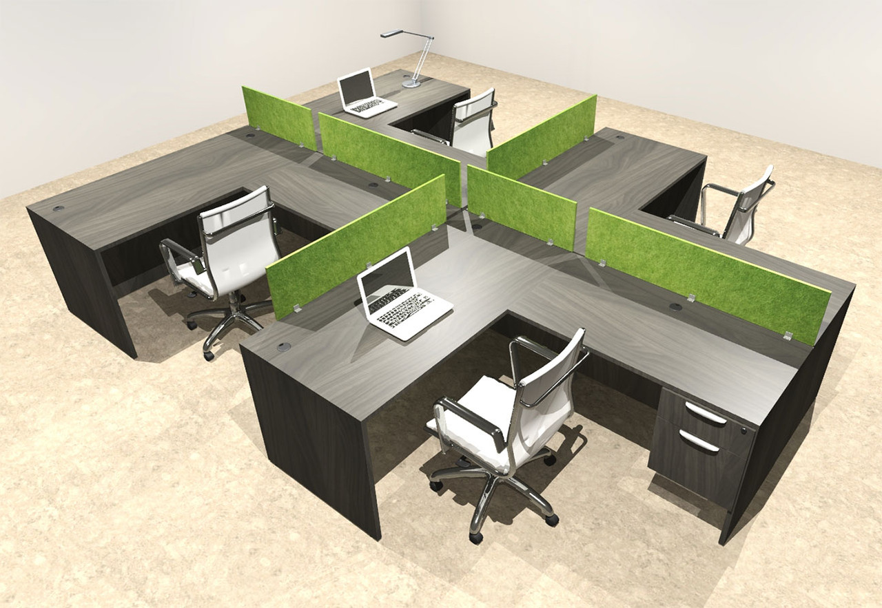 Four Person Modern Accoustic Divider Office Workstation Desk Set, #OT-SUL-SPRA79