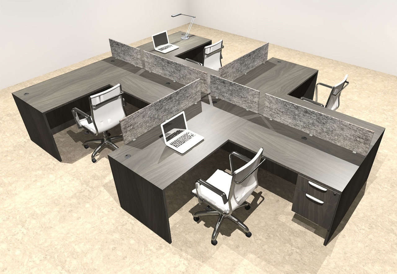 Four Person Modern Accoustic Divider Office Workstation Desk Set, #OT-SUL-SPRG79