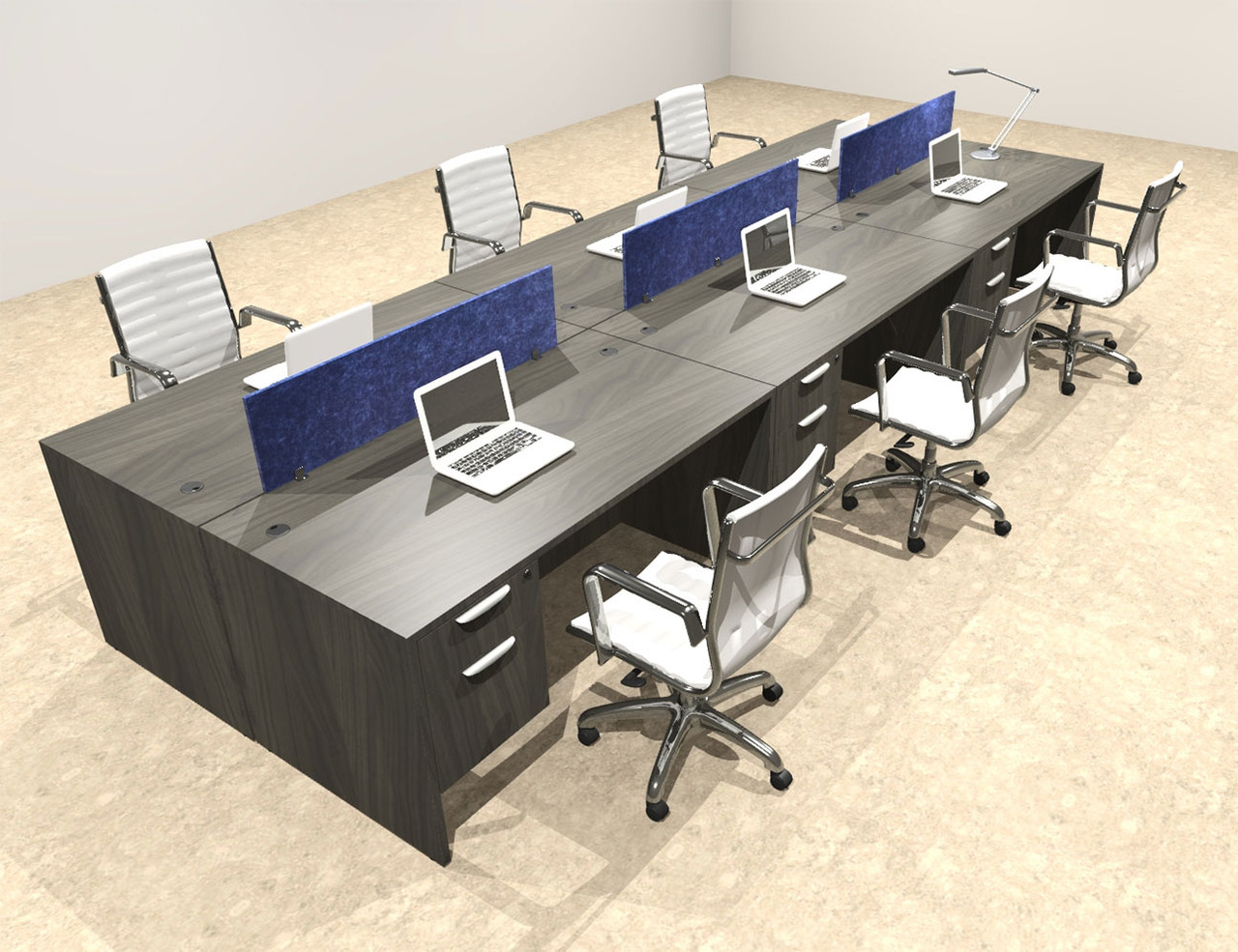 Six Person Modern Accoustic Divider Office Workstation Desk Set, #OT-SUL-FPRB54