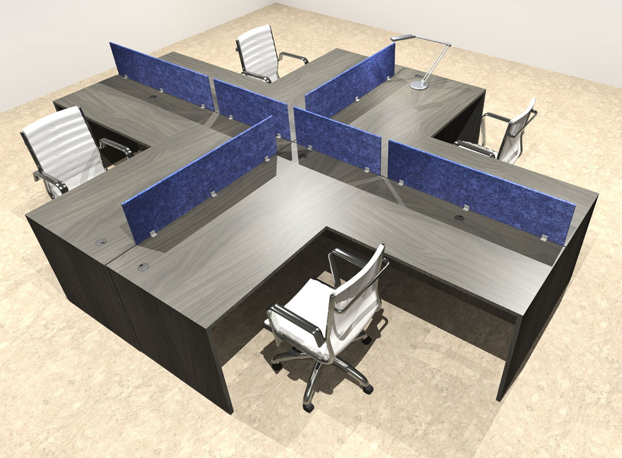 Four Person Modern Accoustic Divider Office Workstation Desk Set, #OT-SUL-FPRB56