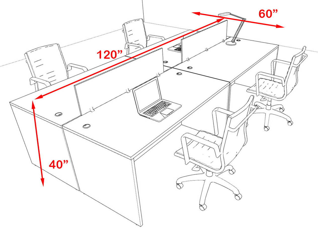 Four Person Modern Acrylic Divider Office Workstation Desk Set, #OF-CPN-FPO5