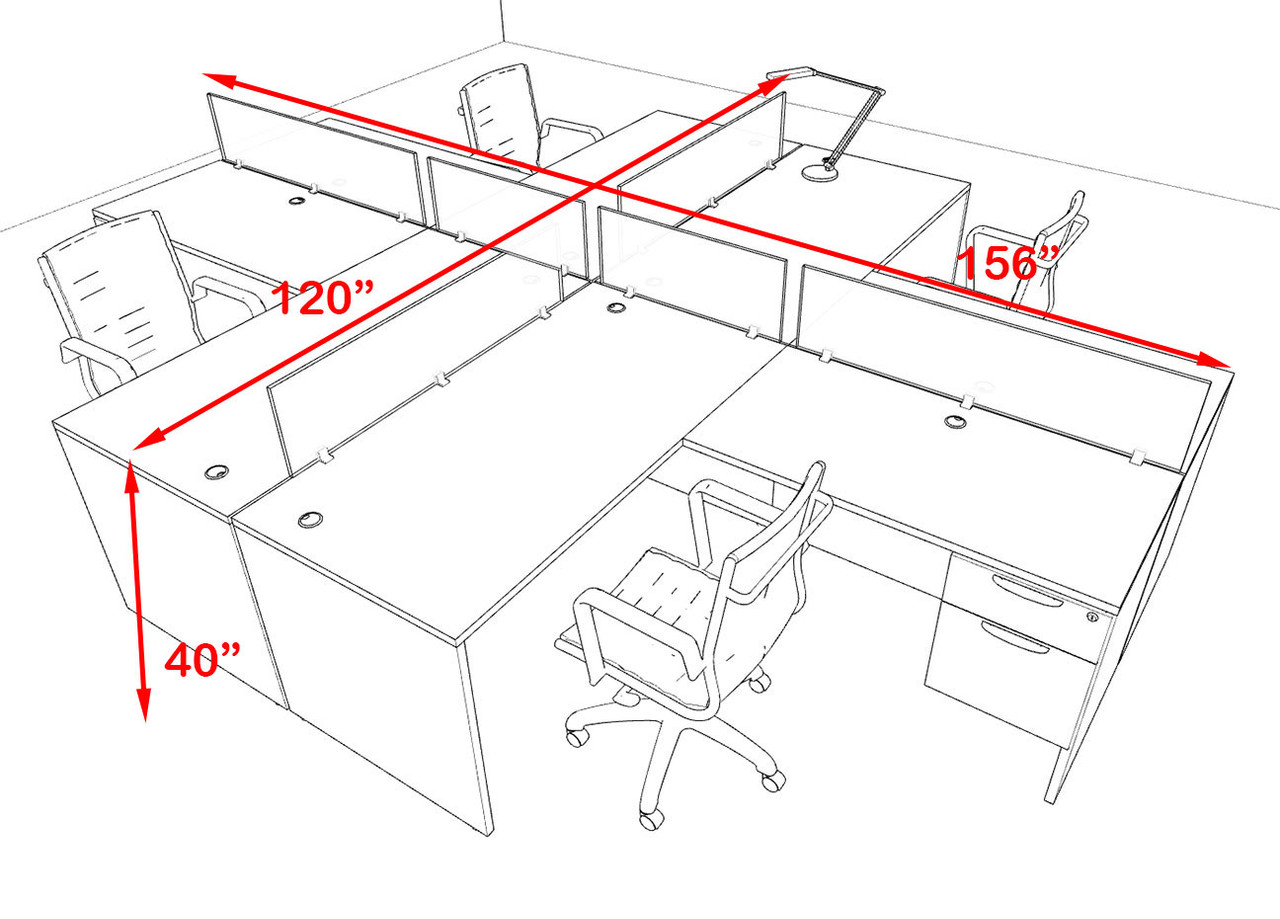 Four Person Modern Acrylic Divider Office Workstation Desk Set, #OF-CPN-FP41